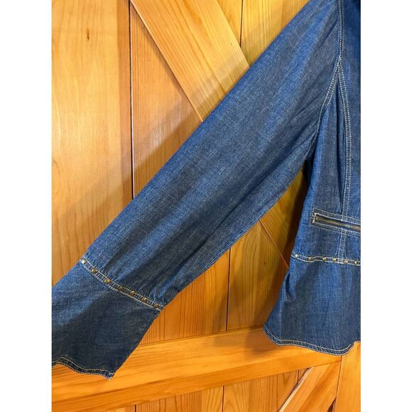 Vtg LIVE A LITTLE Full Zip Denim Jacket Ruffled Wide Collar Size Large (5174) - Picture 4 of 6